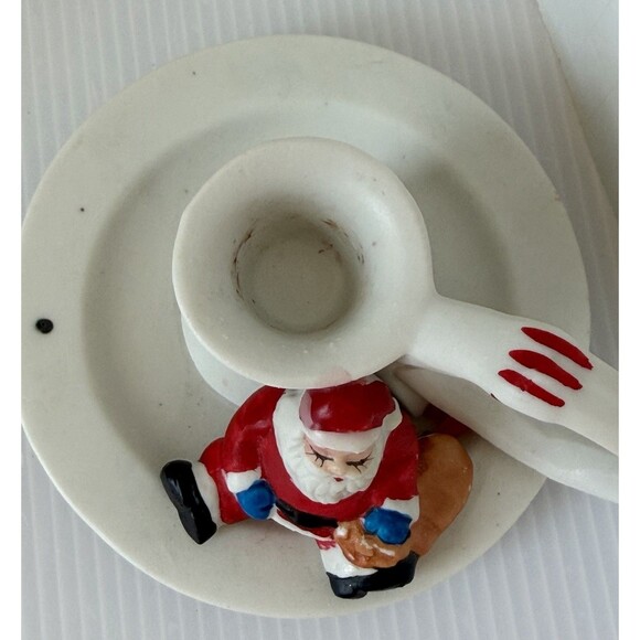 VTG CERAMIC Sleepy Santa Claus Candle Holder Chamberstick Christmas Decor Taiwan - Picture 3 of 8